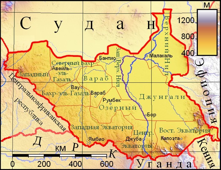 Южный Судан - карта страны