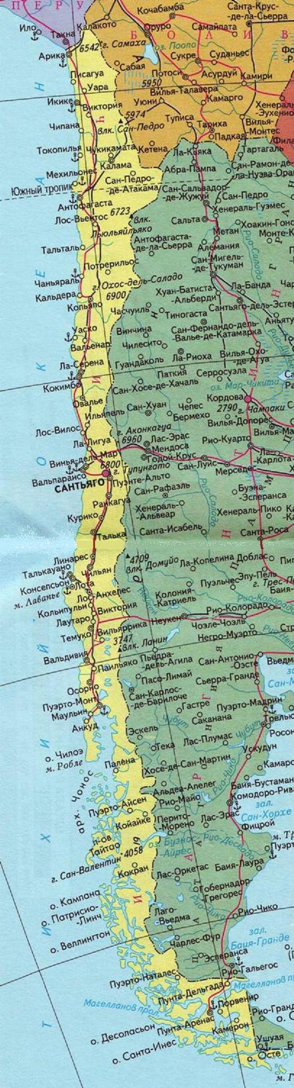 Чили - карта страны