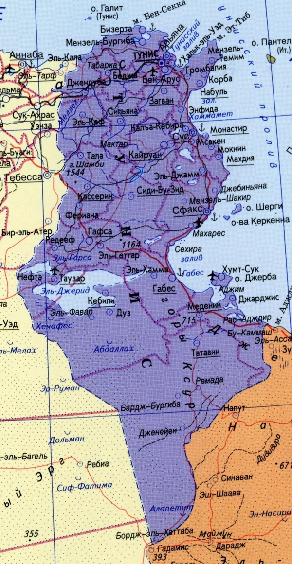 Тунис - карта страны