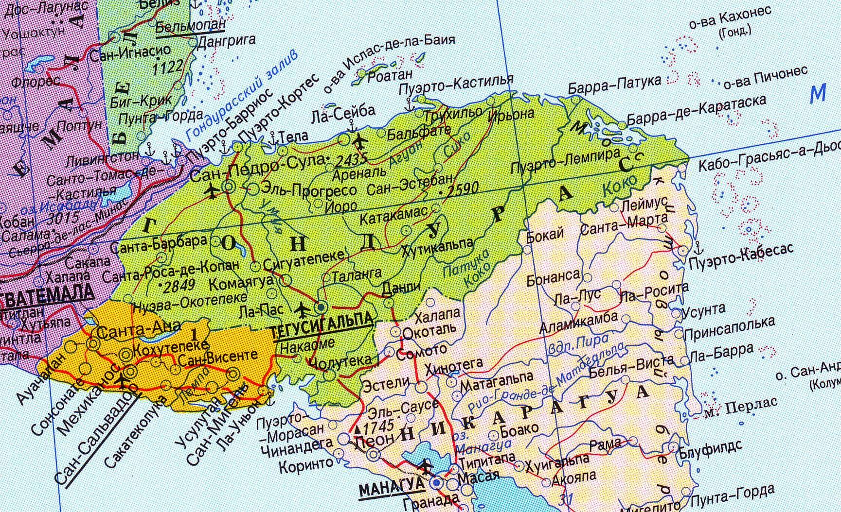 Столица Гондураса на карте Северной Америки