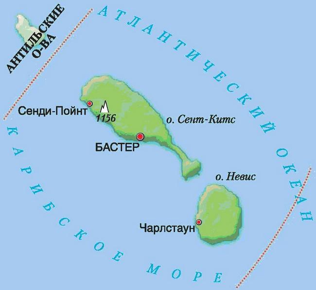 Сент-Китс и Невис - карта страны