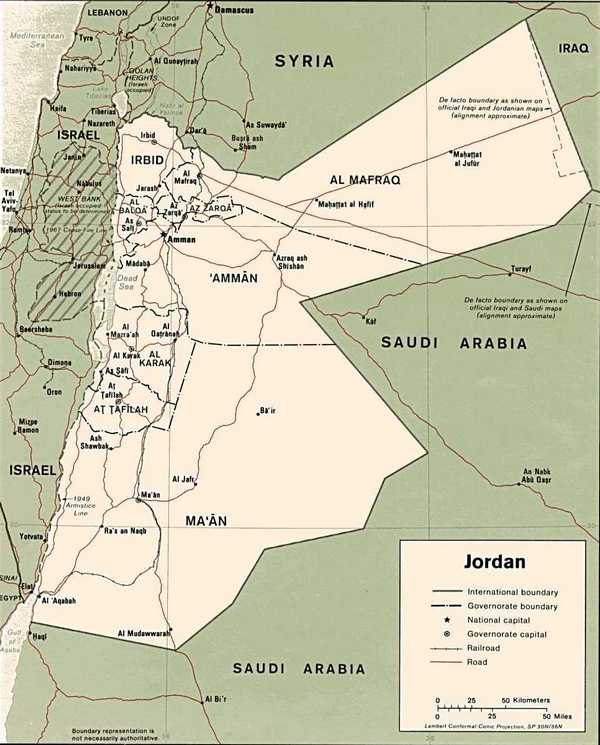 Иордания - карта страны