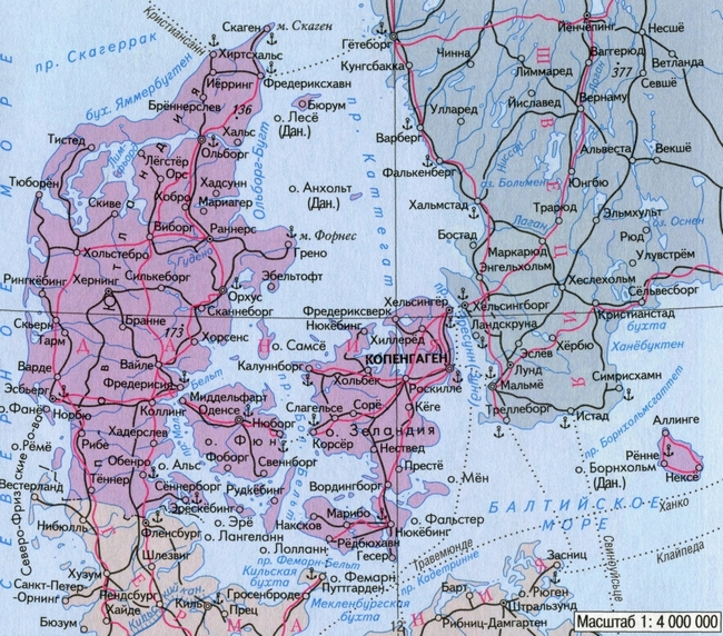 Дания - карта страны