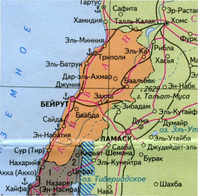 Ливан - карта страны