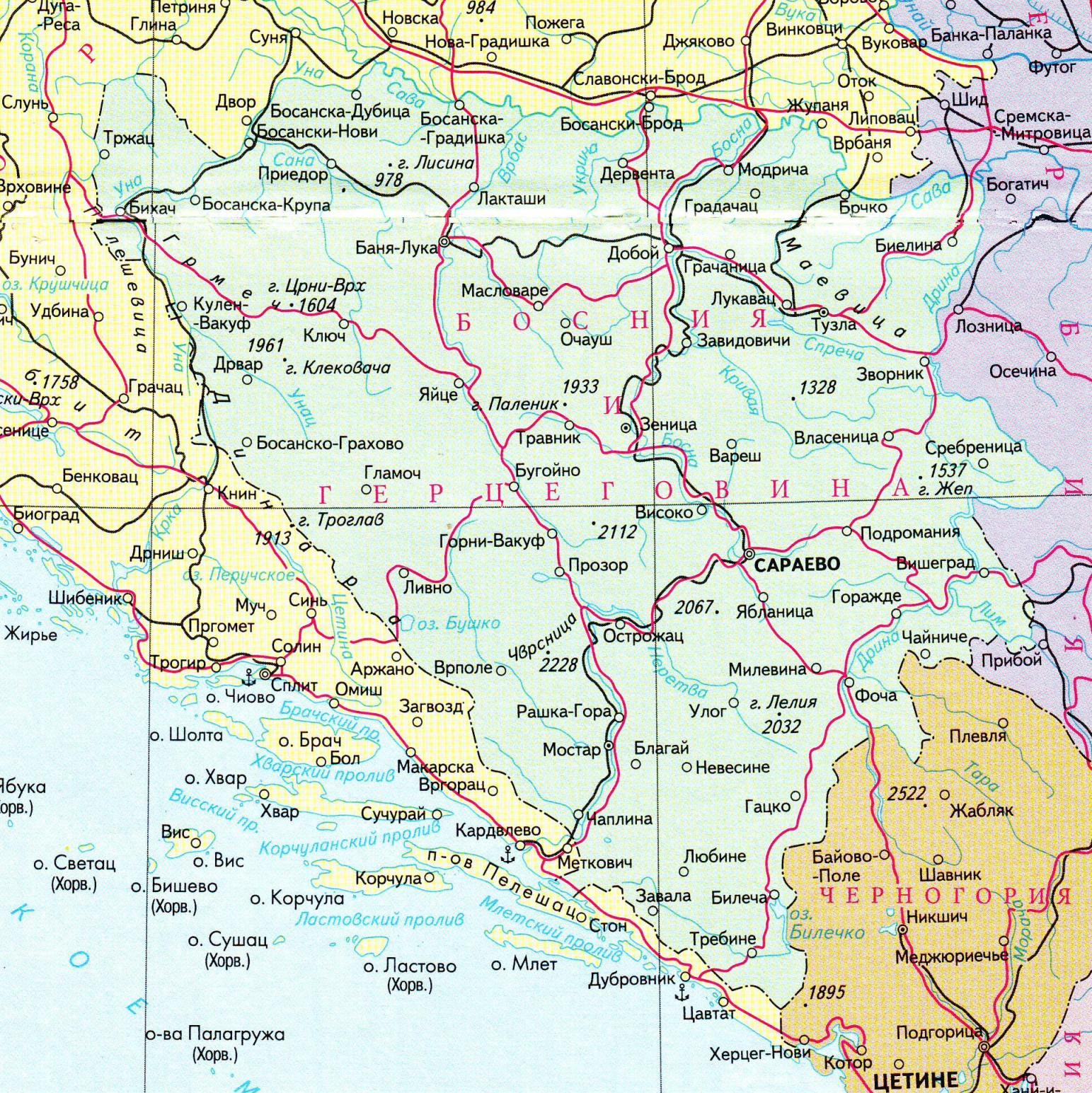 Босния и Герцеговина на карте.