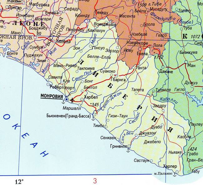 Либерия - карта страны