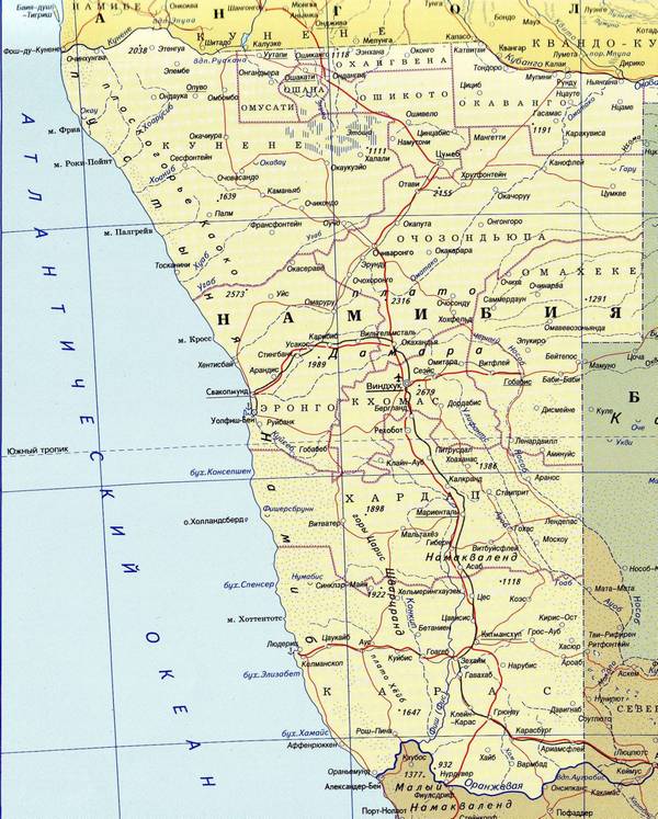 Намибия - карта страны