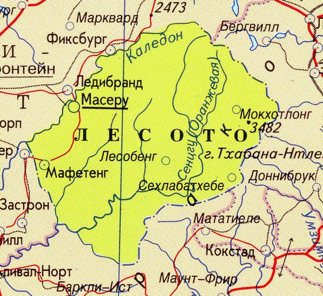Лесото - карта страны