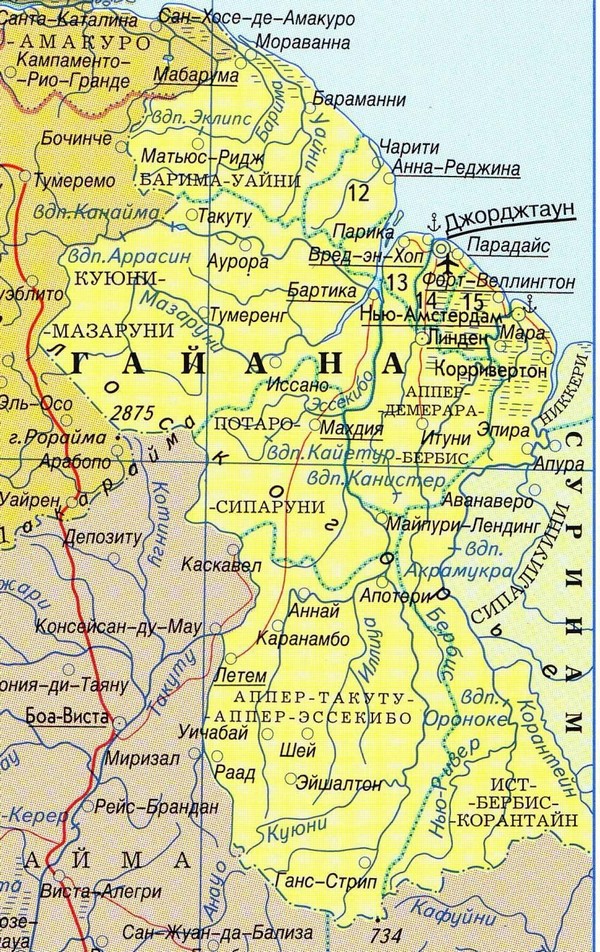 Гайана - карта страны