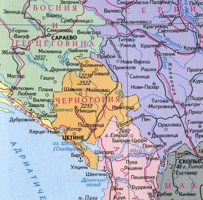 Черногория - карта страны