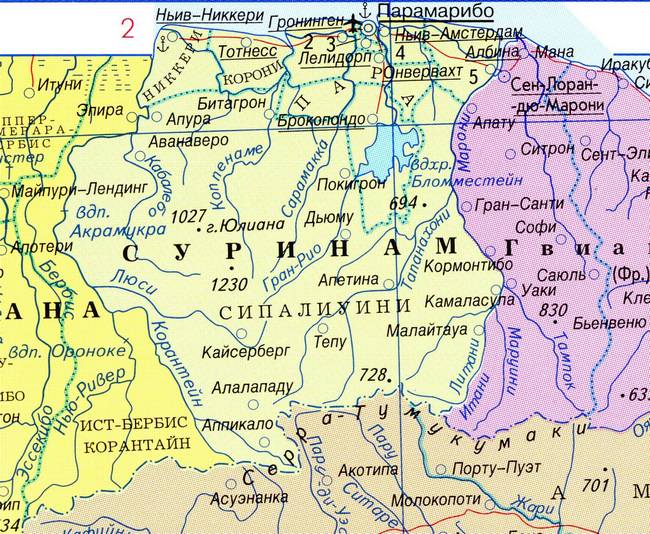 Суринам - карта страны
