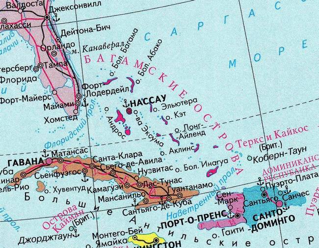 Багамские Острова - карта страны