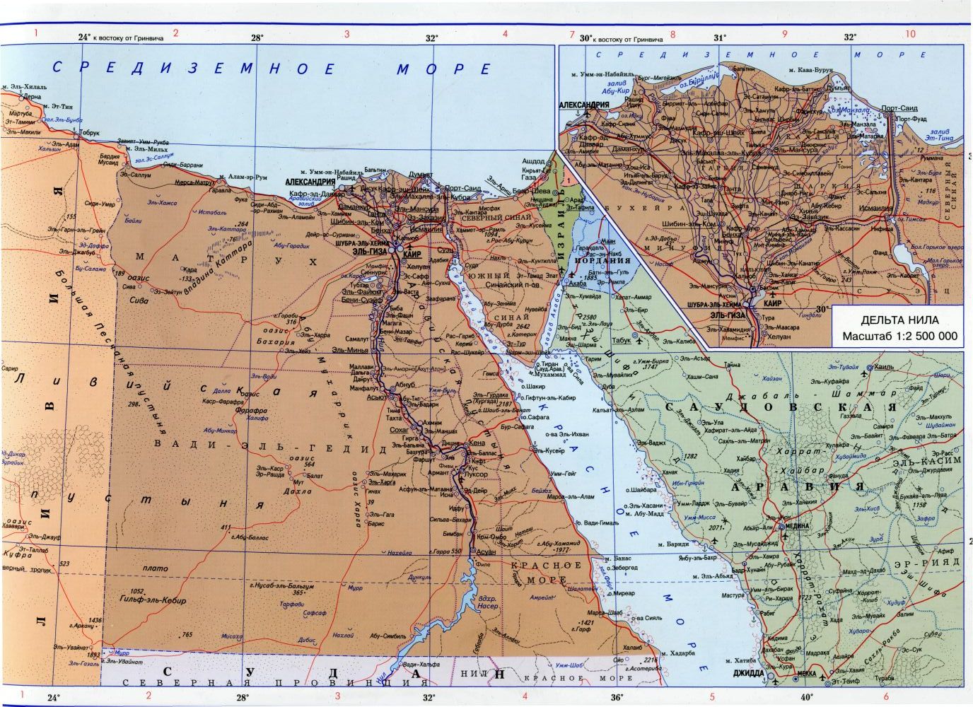 Синайский полуостров на карте Египта