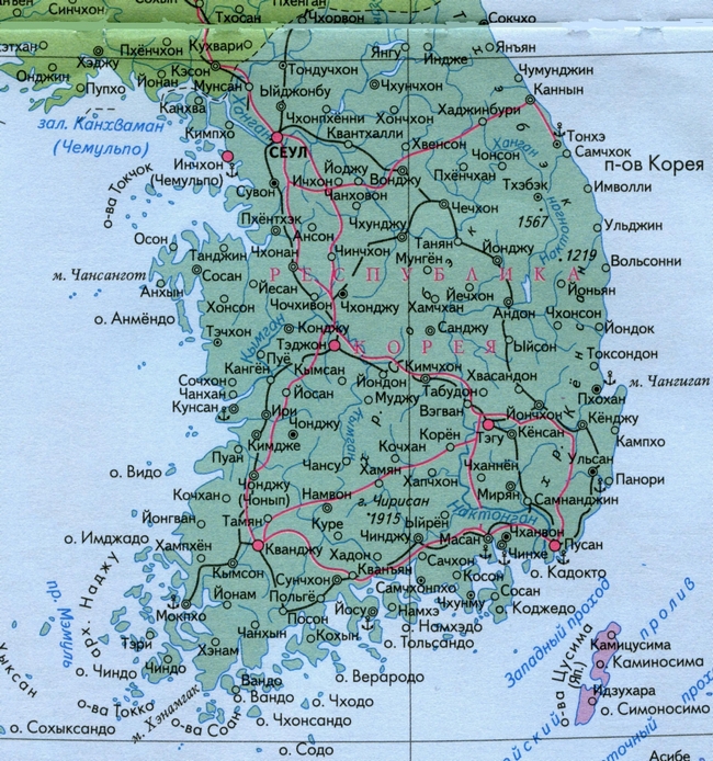 Республика Корея - карта страны
