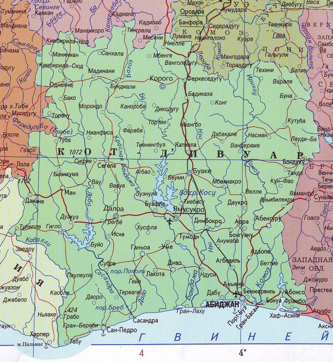 Кот-дИвуар - карта страны