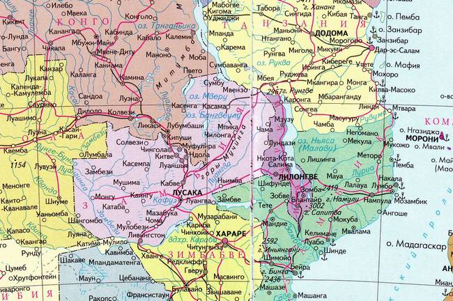 Замбия - карта страны